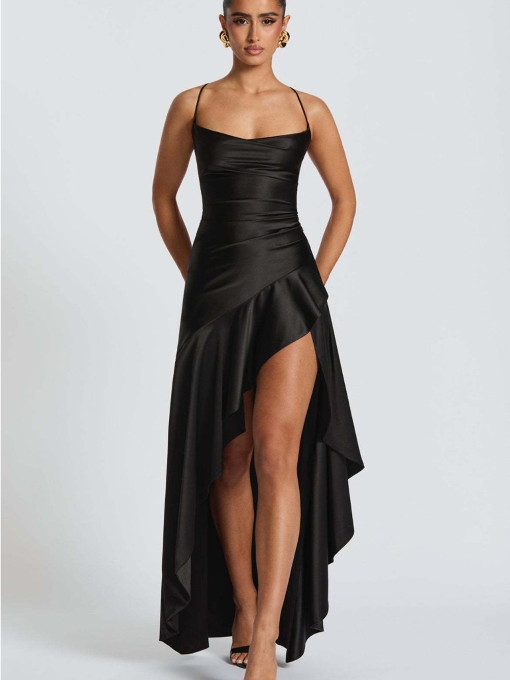 Elegant Asymmetric Satin Evening Dress